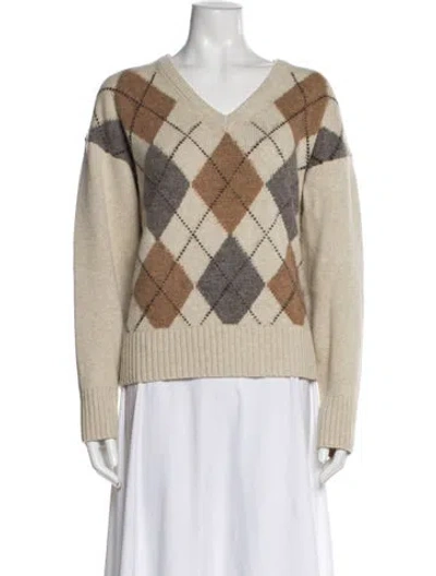 Pre-owned Alex Mill Printed V-neck Sweater In White