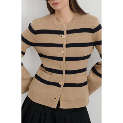 Alex Mill Provence Stripe Cotton & Cashmere Cardigan In Brown