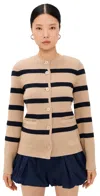 Alex Mill Provence Stripe Sweater Jacket In Cotton Cashmere In Cornsilk/navy