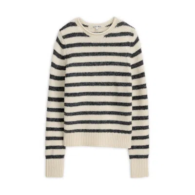 Alex Mill Jaime Striped Merino Wool-blend Sweater In White/ash