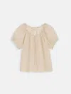 Alex Mill Rose Crinkle Tie Neck Cotton Top In Neutral