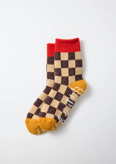 Alex Mill Rototo Checkerboard Pile Room Socks In Red/yellow