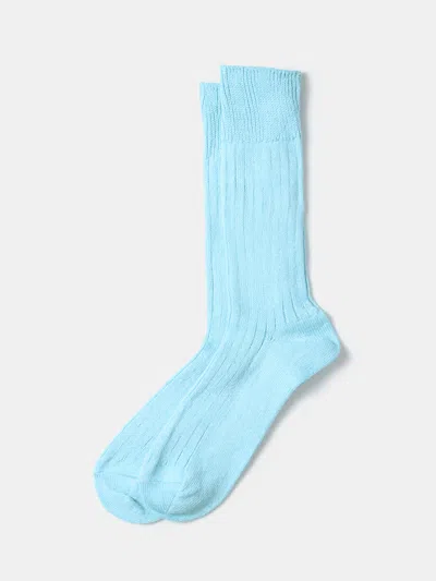 Alex Mill Rototo Linen Cotton Ribbed Crew Socks In Blue