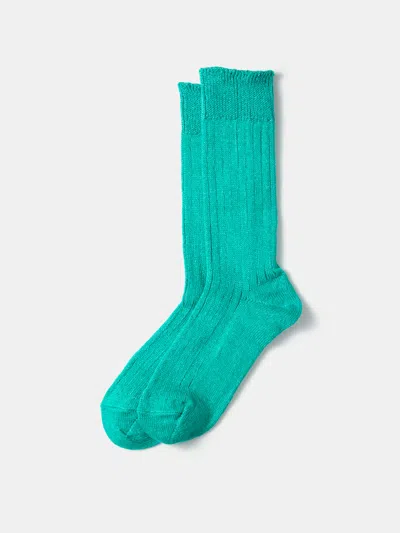 Alex Mill Rototo Linen Cotton Ribbed Crew Socks In Green