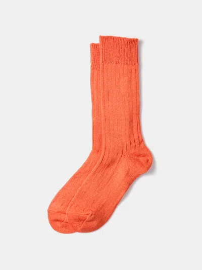 Alex Mill Rototo Linen Cotton Ribbed Crew Socks In Orange