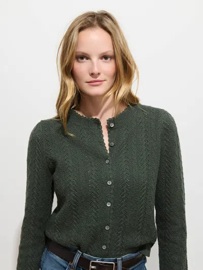 Alex Mill Sally Pointelle Cardigan In Wool Cotton In Heather Forest