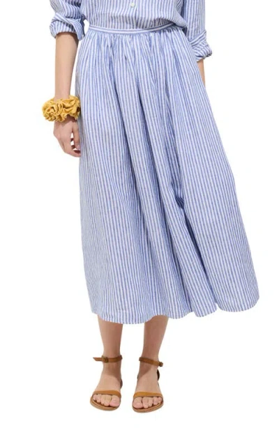 Alex Mill Sarah Stripe Linen Midi Skirt In Blue