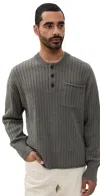 Alex Mill Sawyer Henley Sweater In Cotton Linen Heather Olive In Heather Olive