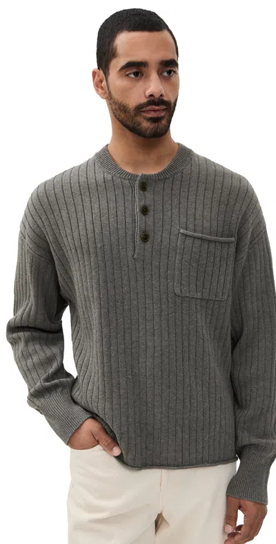 Alex Mill Sawyer Henley Sweater In Cotton Linen Heather Olive