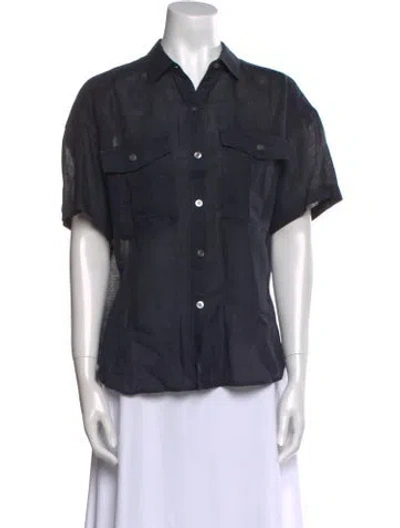 Pre-owned Alex Mill Short Sleeve Button-up Top In Blue