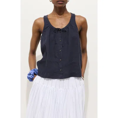 Alex Mill Sidney Sleeveless Linen Button-up Top In Blue