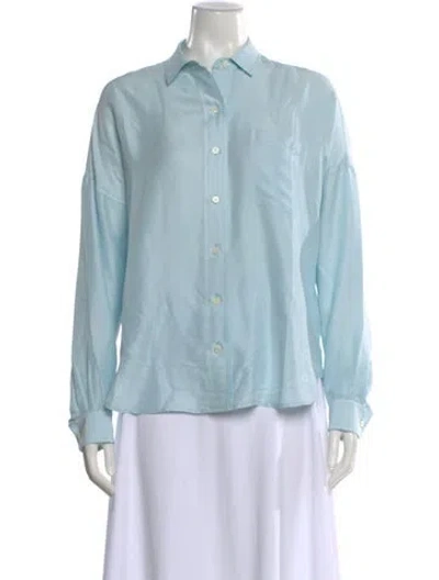Pre-owned Alex Mill Silk Long Sleeve Button-up Top In Blue