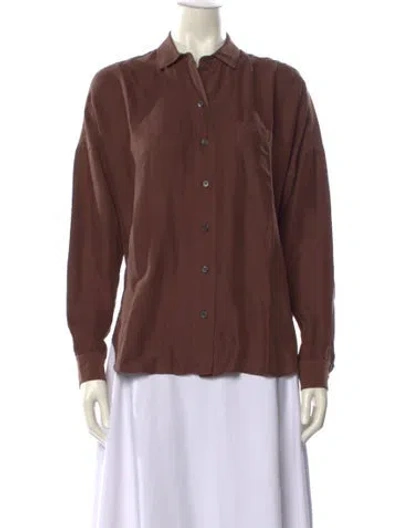 Pre-owned Alex Mill Silk Long Sleeve Button-up Top In Brown