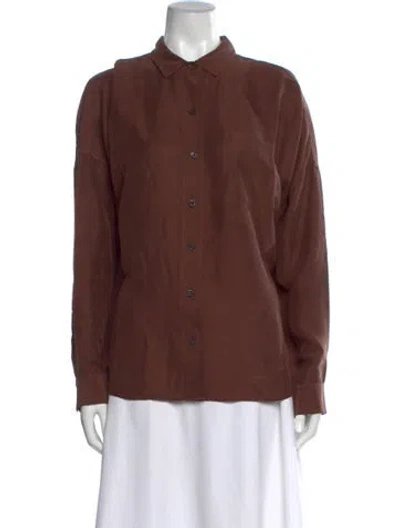 Pre-owned Alex Mill Silk Long Sleeve Button-up Top In Brown