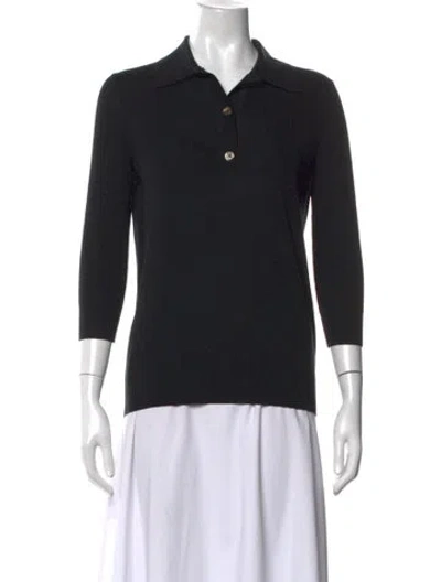Pre-owned Alex Mill Silk Three-quarter Sleeve Polo In Black