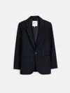 Alex Mill Soho Blazer In Chalk Stripe Wool In Charcoal