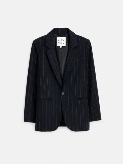Alex Mill Soho Blazer In Chalk Stripe Wool In Charcoal