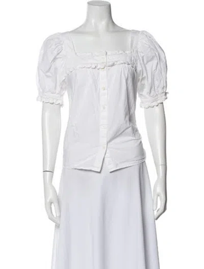 Pre-owned Alex Mill Square Neckline Short Sleeve Blouse In White