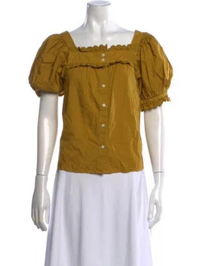Pre-owned Alex Mill Square Neckline Short Sleeve Top In Yellow
