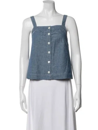 Pre-owned Alex Mill Square Neckline Sleeveless Button-up Top In Blue