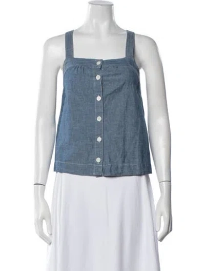Pre-owned Alex Mill Square Neckline Sleeveless Button-up Top In Blue