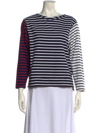 Pre-owned Alex Mill Striped Bateau Neckline Top In Blue