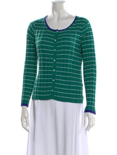 Pre-owned Alex Mill Striped Crew Neck Button-up Top In Green
