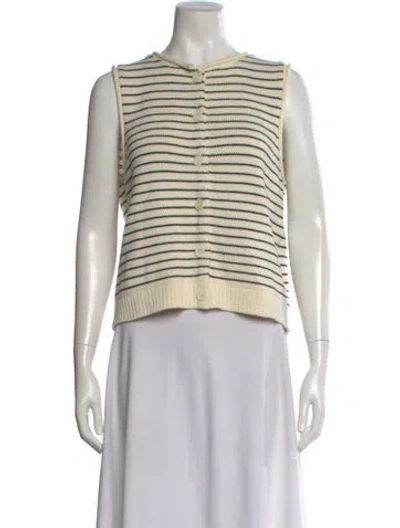 Pre-owned Alex Mill Striped Crew Neck Button-up Top In Neutral