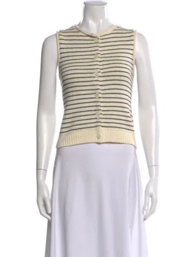 Pre-owned Alex Mill Striped Crew Neck Button-up Top In Neutral