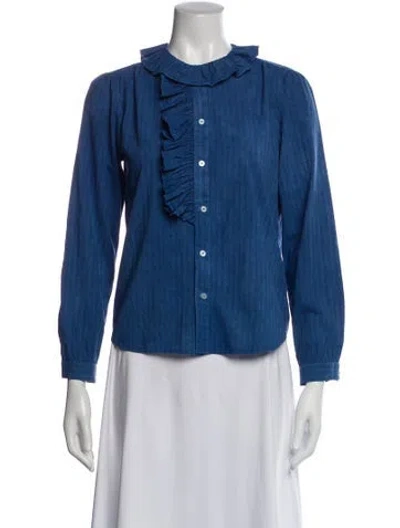 Pre-owned Alex Mill Striped Long Sleeve Blouse In Blue