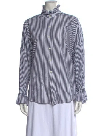 Pre-owned Alex Mill Striped Long Sleeve Blouse In White