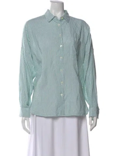 Pre-owned Alex Mill Striped Long Sleeve Button-up Top In Green