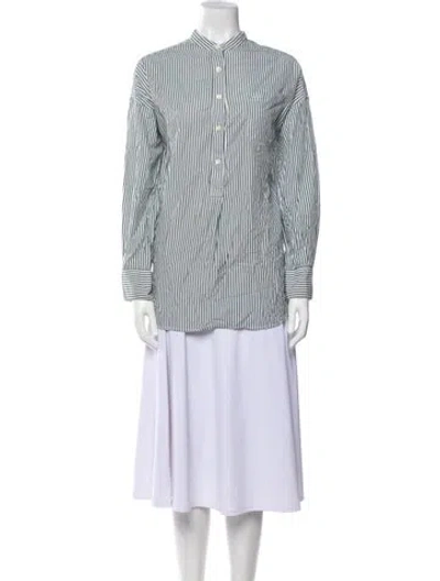 Pre-owned Alex Mill Striped Mock Neck Button-up Top In Black