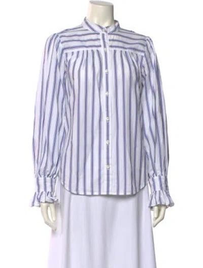 Pre-owned Alex Mill Striped Mock Neck Button-up Top In White