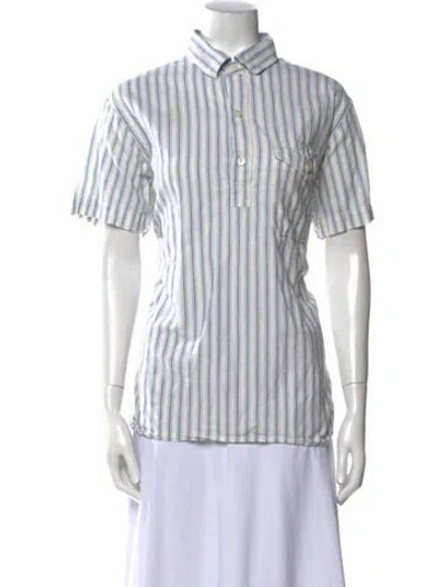 Pre-owned Alex Mill Striped Short Sleeve Button-up Top In Blue