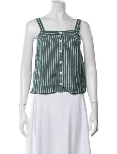 Pre-owned Alex Mill Striped Square Neckline Button-up Top In Green