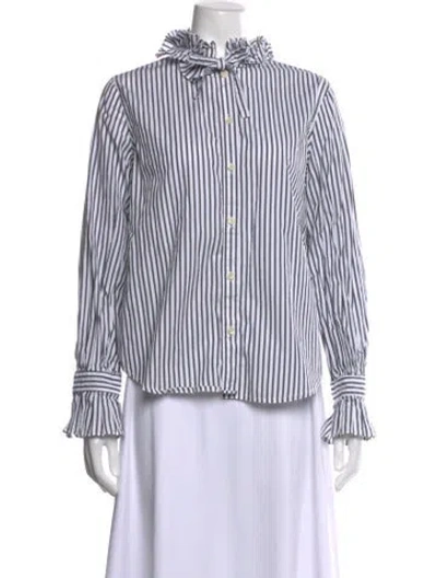 Pre-owned Alex Mill Striped Tie Neck Button-up Top In Grey/white