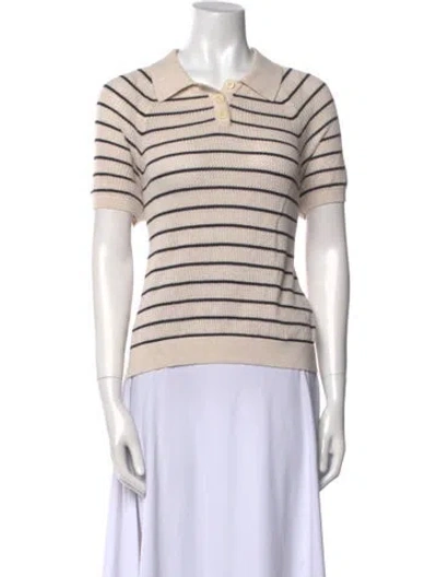 Pre-owned Alex Mill Striped V-neck Polo In Neutral