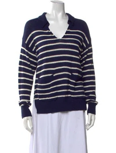 Pre-owned Alex Mill Striped V-neck Sweater In Blue