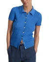 Alex Mill Suzanne Rib Knit Short Sleeve Button Down Shirt In Cosmic Blue