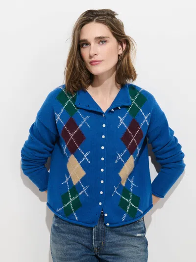 Alex Mill Taylor Argyle Cardigan Sweater In Blue