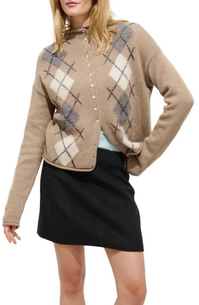 Alex Mill Taylor Cardigan In Wool Cotton Argyle Oatmeal In Brown