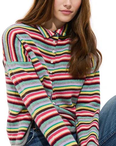 Alex Mill Taylor Candy Stripe Cashmere Collared Cardigan In Brown