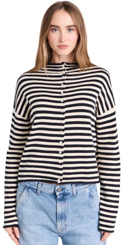 Alex Mill Taylor Striped Cardigan In Cotton Cashmere In Navy/ivory