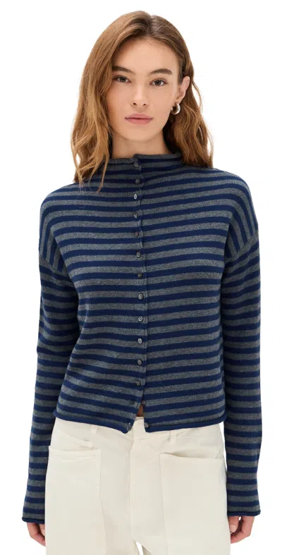 Alex Mill Taylor Cardigan In Stripe Cotton Cashmere Blend Navy/oxford In Blue