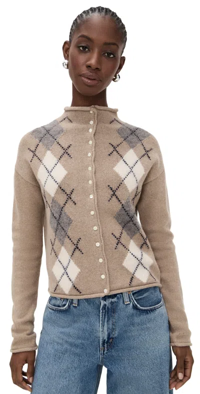 Alex Mill Taylor Cardigan In Wool Cotton Argyle Oatmeal In Brown