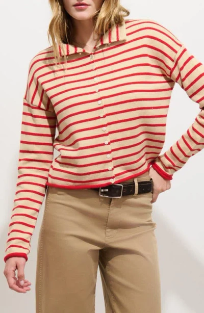 Alex Mill Taylor Mariner Stripe Cardigan In Red