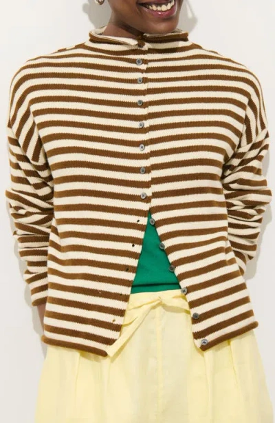 Alex Mill Taylor Stripe Mock Neck Cotton & Cashmere Cardigan In Multi