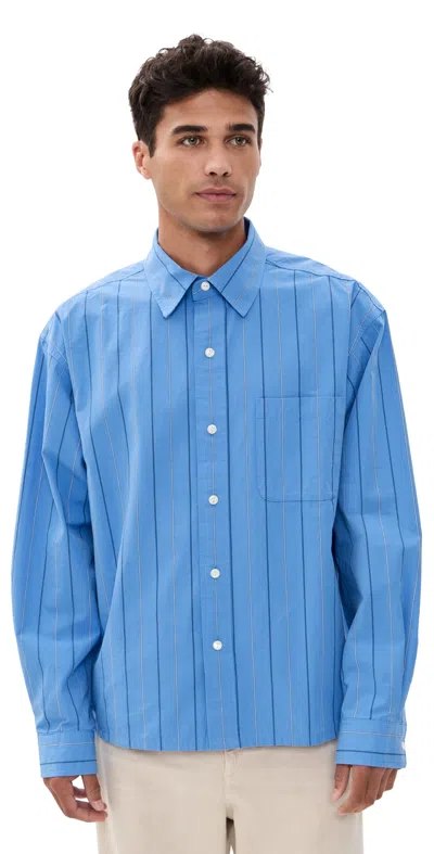 ALEX MILL THE NEW EASY SHIRT IN NOVELTY STRIPE BLUE MULTI