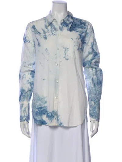 Pre-owned Alex Mill Tie-dye Print Long Sleeve Button-up Top In Blue